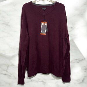 Tahari Cashmere Knit V-Neck Sweater Mens XXL Burgundy Red Soft Cozy Preppy